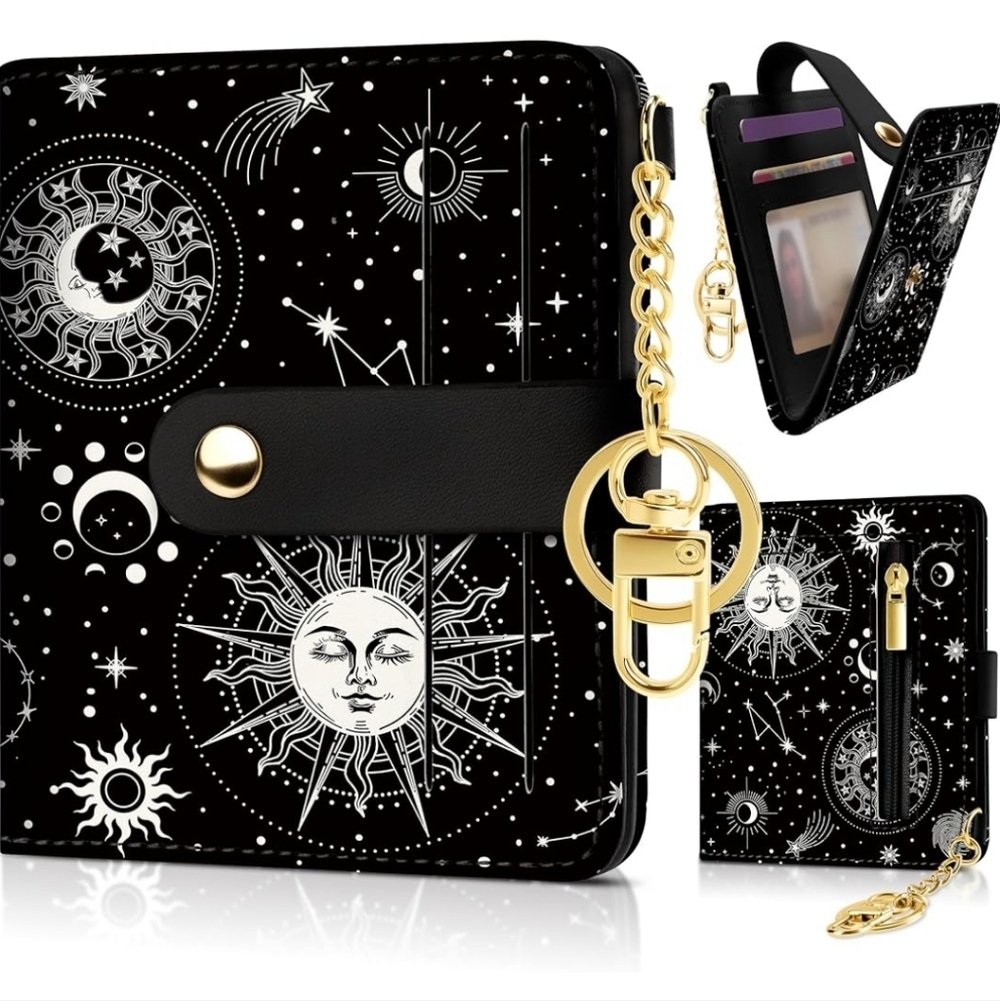 Black and White Celestial Wallet with Gold Accents